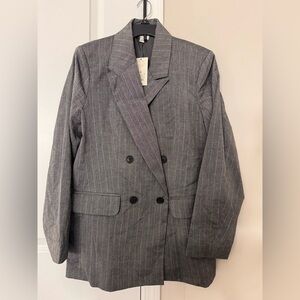 A New Day Oversize Classic Gray Pinstripe Double-Breasted Blazer